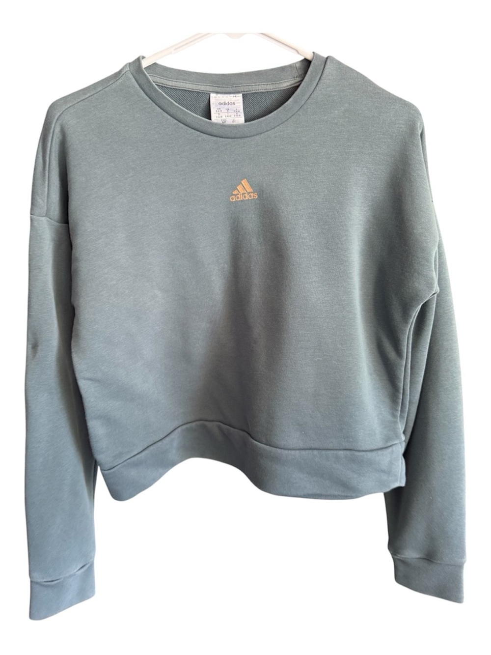 adidas Women's Sage Green Cropped Crew Sweatshirt with Small Logo